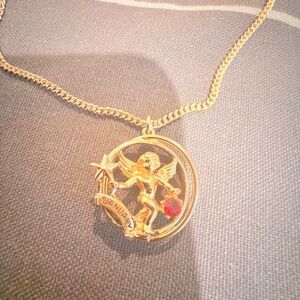 Vintage 1950s January Birthstone Necklace, Angel, Amethyst